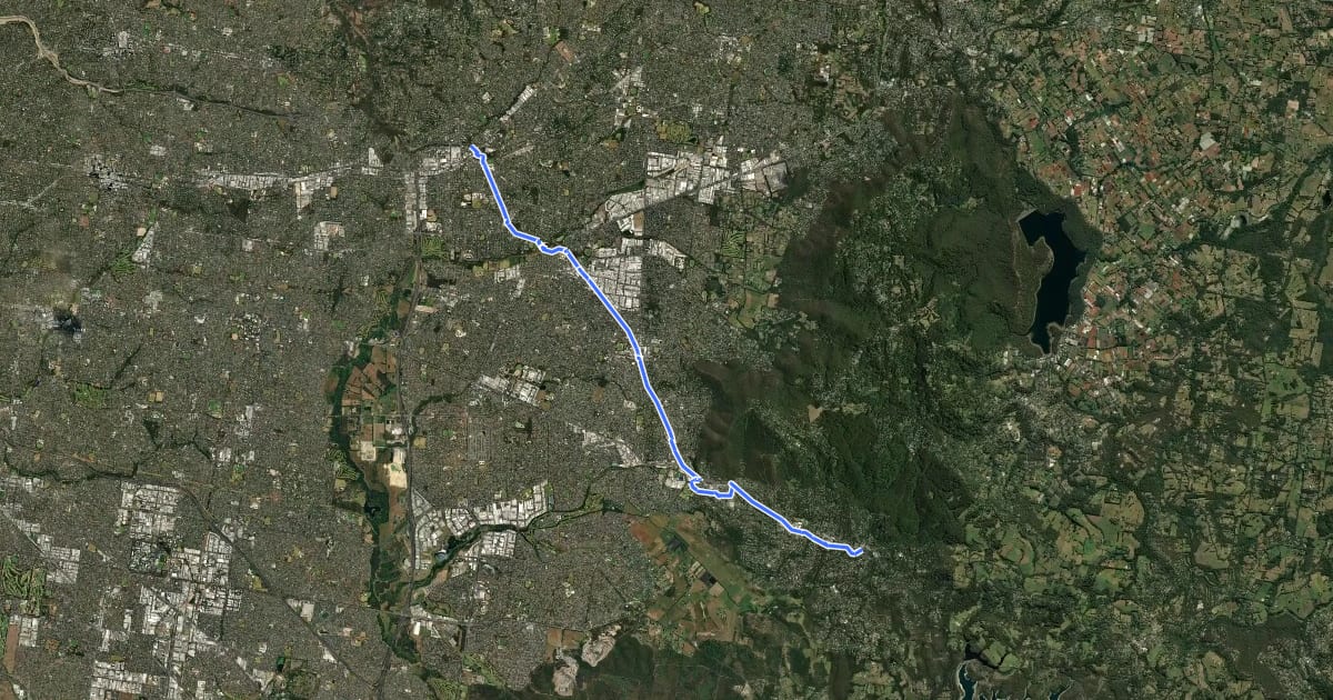 Маршрут Ringwood - Belgrave Rail Trail на спутниковом снимке