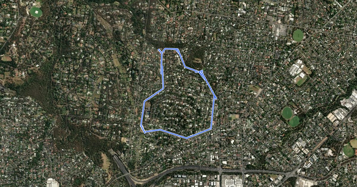Маршрут Ringwood Heights Walking Route на спутниковом снимке
