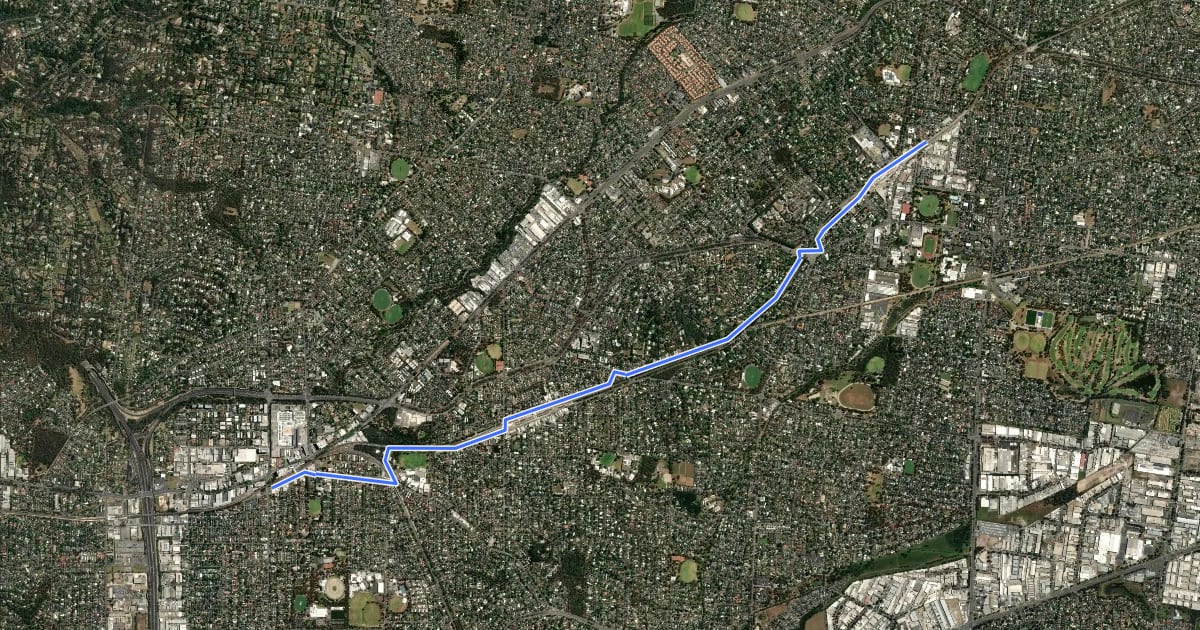 Маршрут Ringwood to Croydon Rail Trail на спутниковом снимке