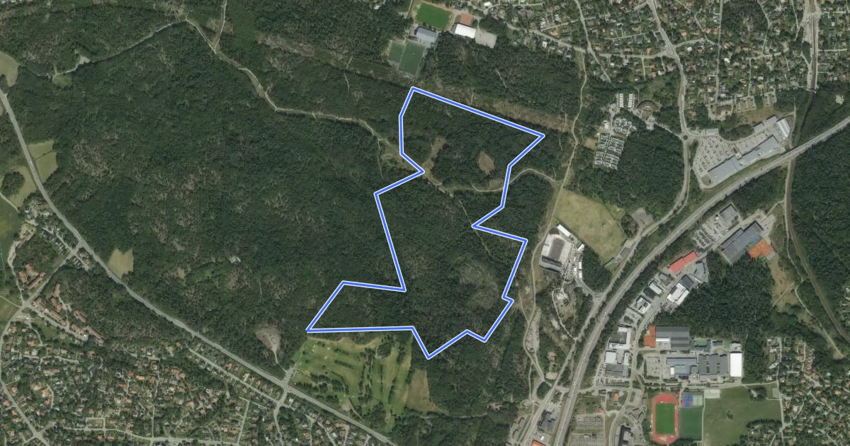 Маршрут Rinkebyskogen MTB-led на спутниковом снимке