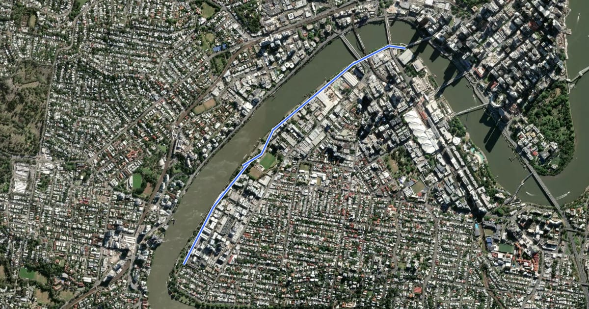 Маршрут Riverside Drive Bikeway на спутниковом снимке