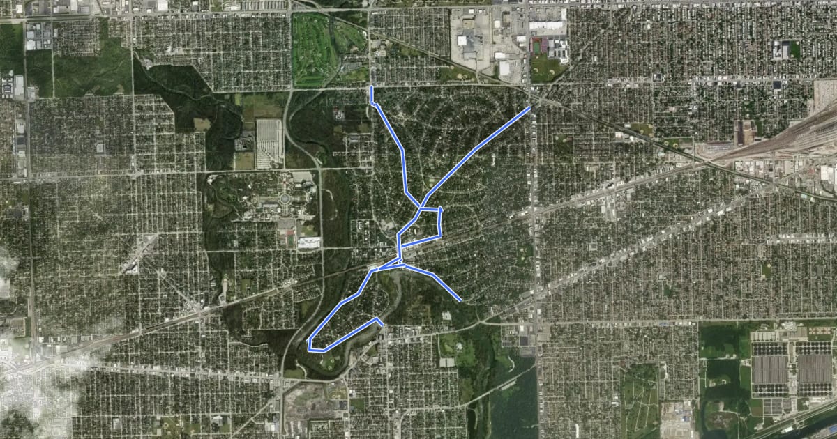 Маршрут Riverside Heritage Route на спутниковом снимке