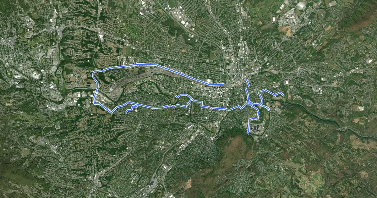 Маршрут Roanoke City Bike Routes на спутниковом снимке