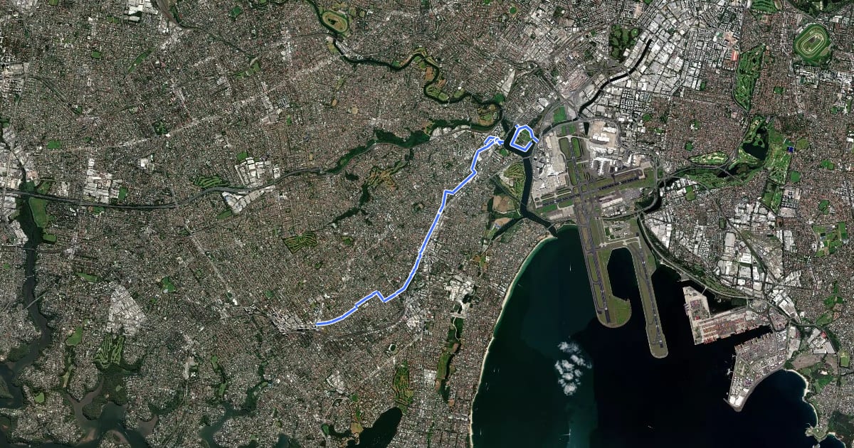 Маршрут Rockdale Council Local Cycle Route на спутниковом снимке