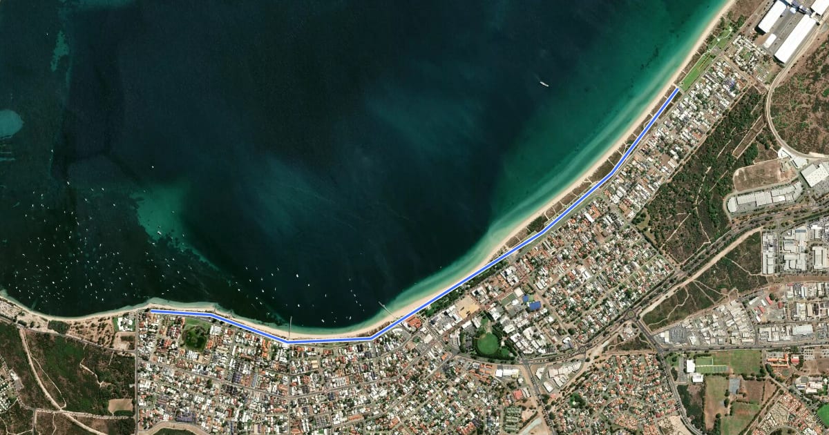 Маршрут Rockingham Foreshore Shared Path на спутниковом снимке