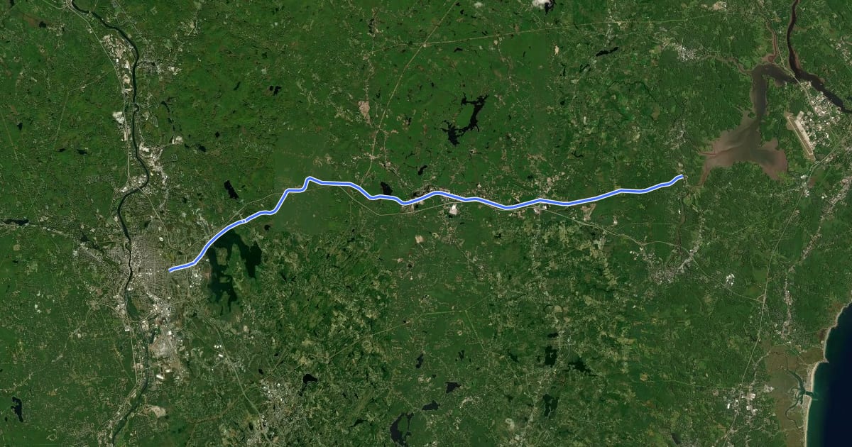 Маршрут Rockingham Recreational Rail Trail на спутниковом снимке