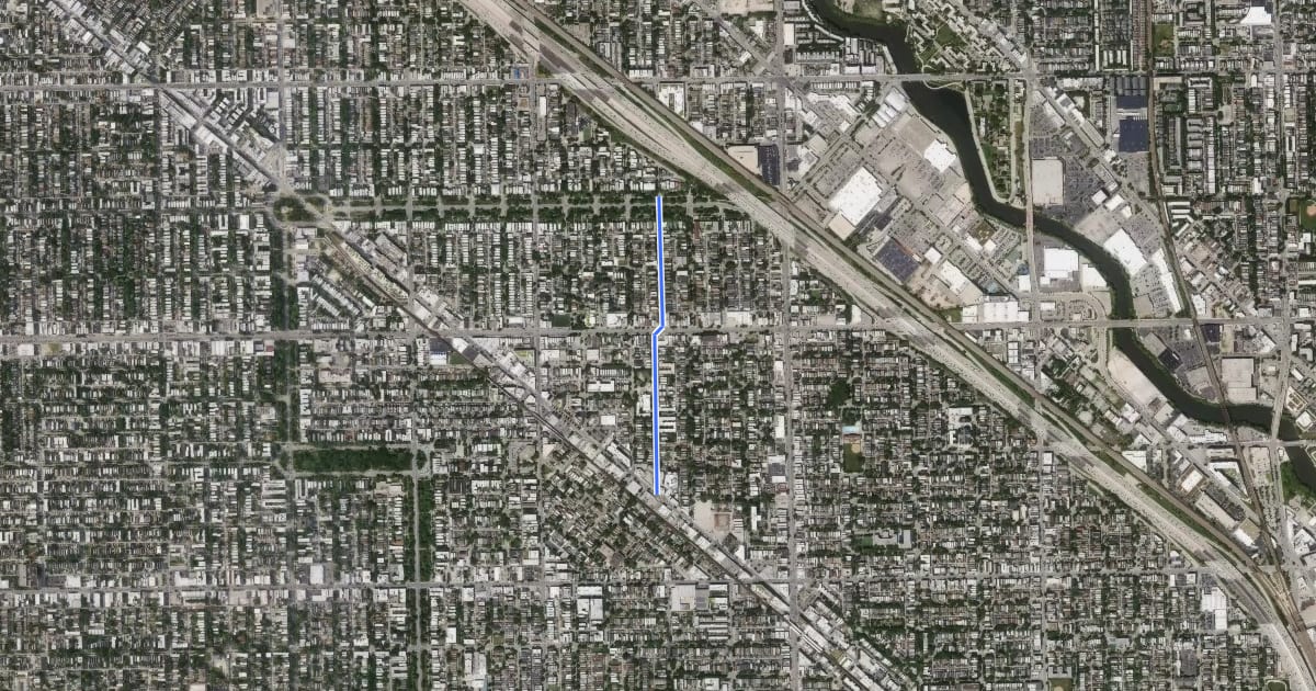 Маршрут Rockwell Street на спутниковом снимке