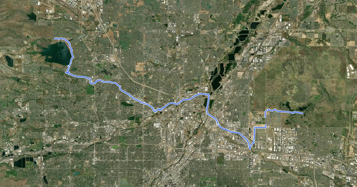 Маршрут Rocky Mountain Greenway Trail на спутниковом снимке