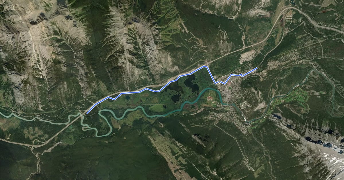 Маршрут Rocky Mountain Legacy Trail (Banff) на спутниковом снимке
