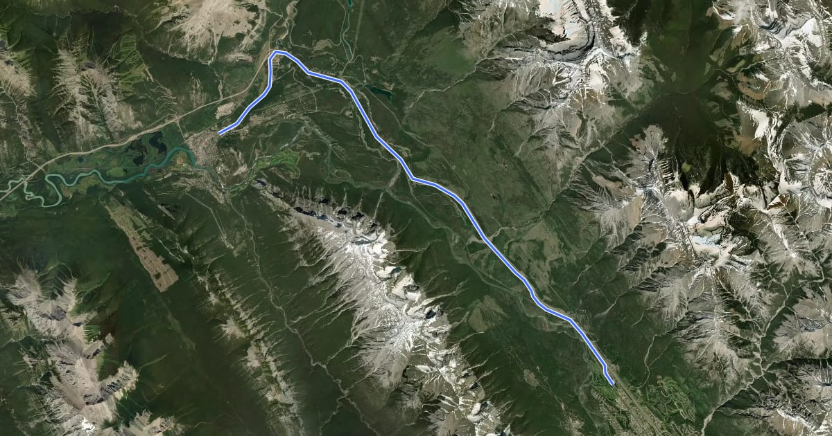 Маршрут Rocky Mountain Legacy Trail (Trans Canada Trail) на спутниковом снимке