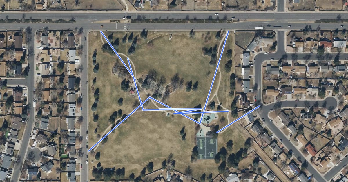 Маршрут Rocky Ridge Park Internal Trail на спутниковом снимке