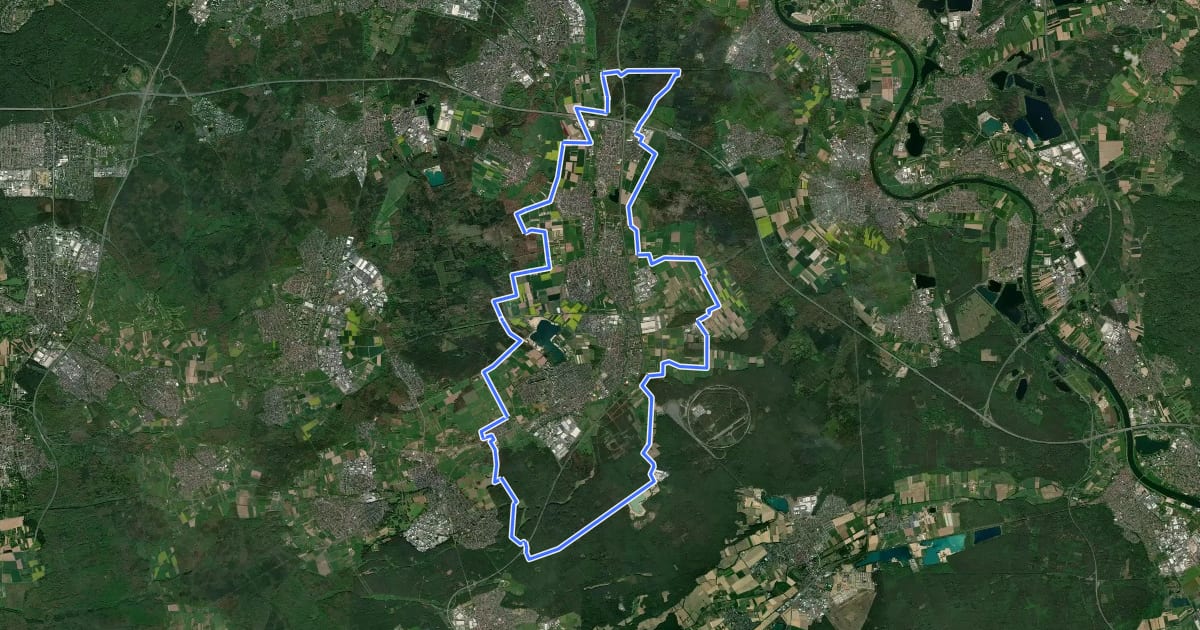 Маршрут Rodgau Rundweg на спутниковом снимке