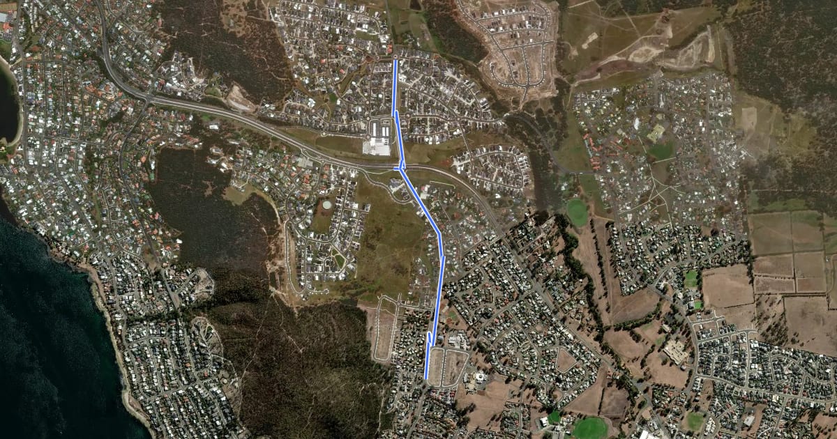 Маршрут Rokeby Cycleway на спутниковом снимке
