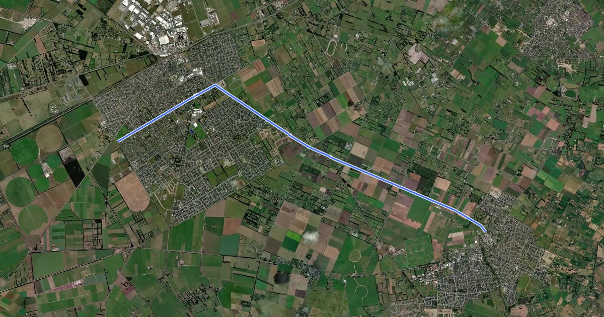 Маршрут Rolleston to Lincoln Shared Path на спутниковом снимке