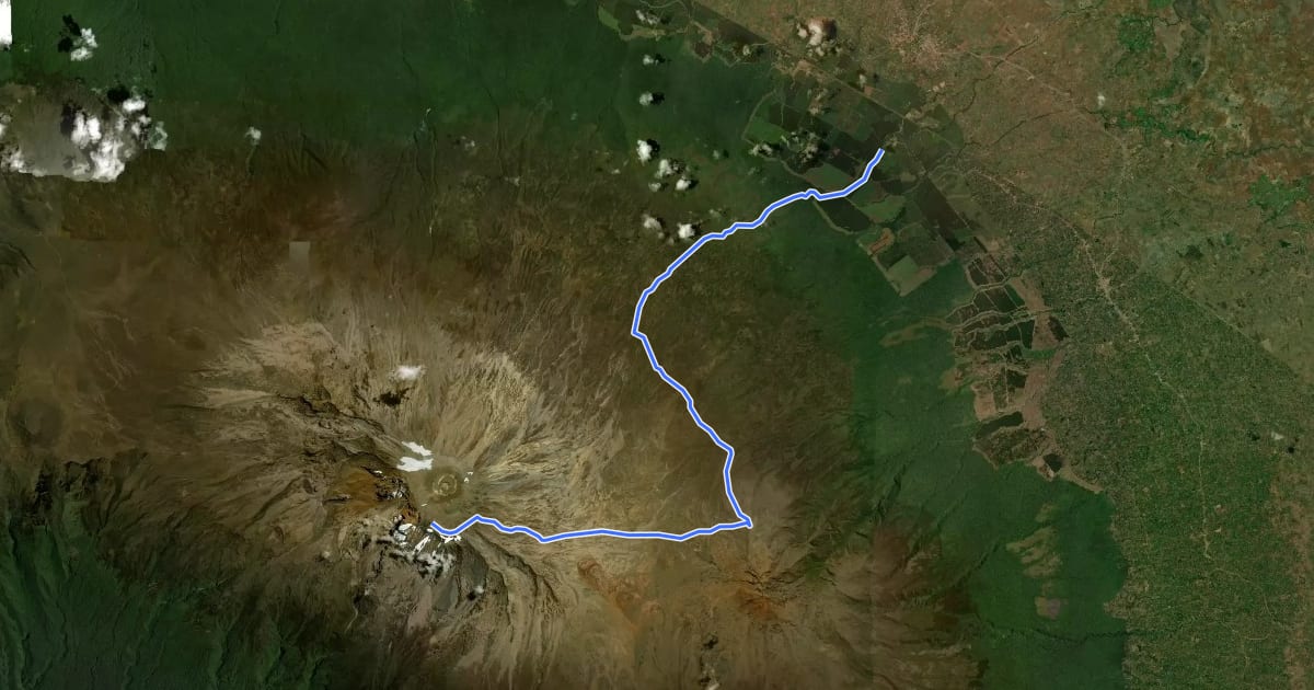 Маршрут Rongai на спутниковом снимке