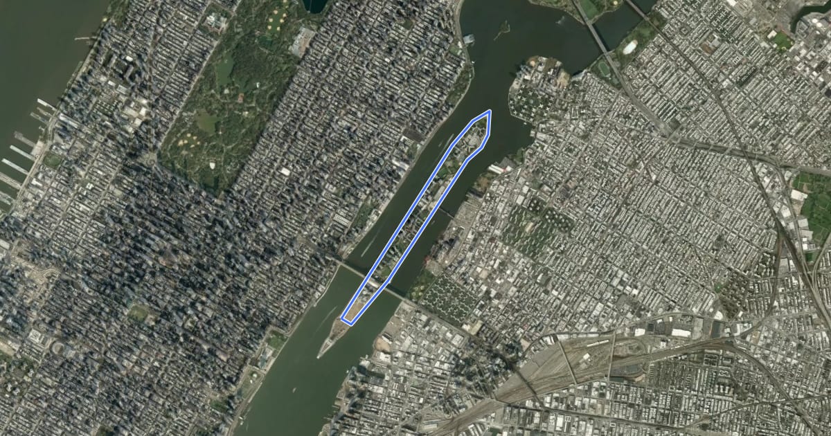 Маршрут Roosevelt Island Greenway на спутниковом снимке