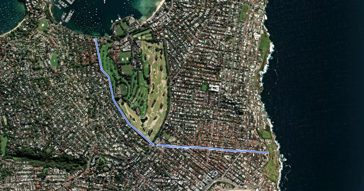 Маршрут Rose Bay - North Bondi на спутниковом снимке
