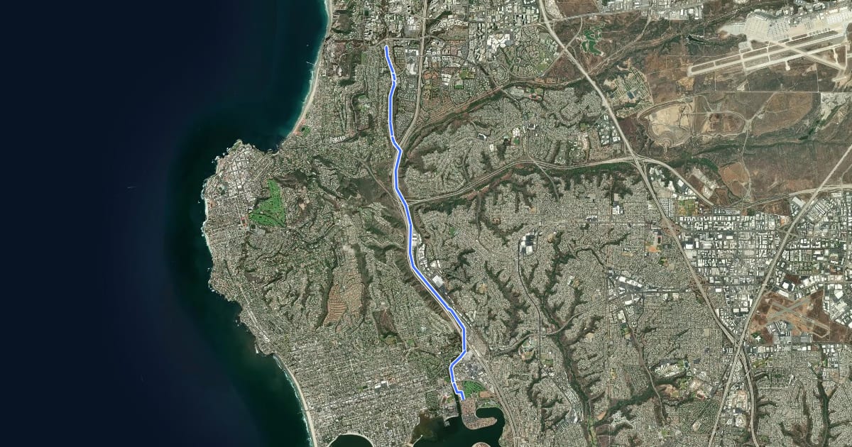 Маршрут Rose Canyon Bike Route на спутниковом снимке
