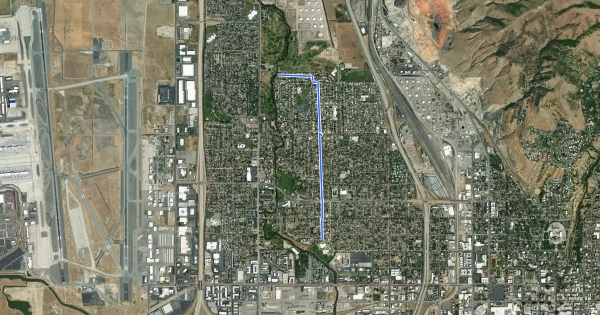 Маршрут Rose Park & Fairpark Neighborhood Byway на спутниковом снимке