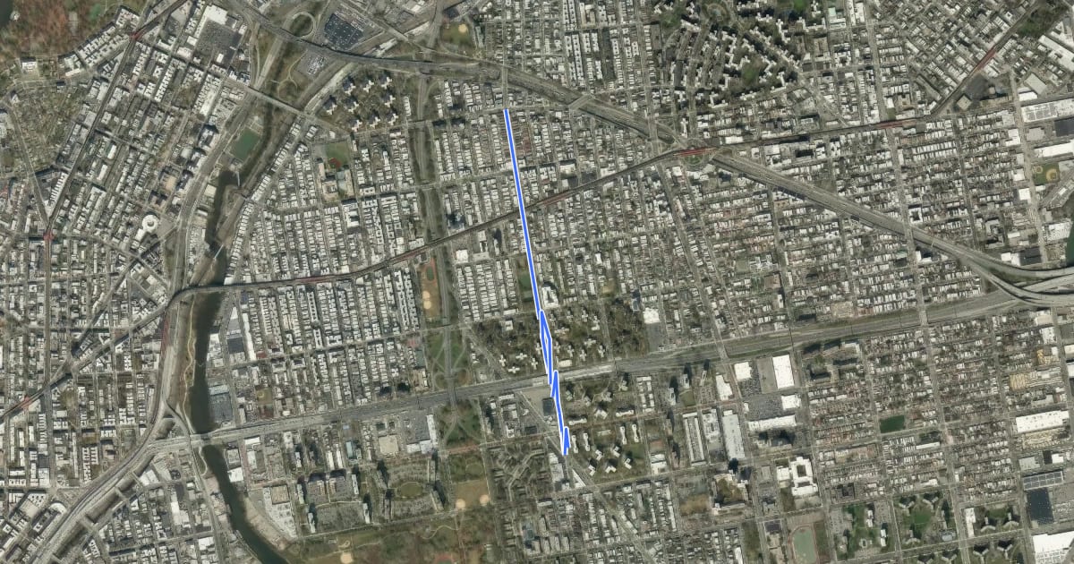 Маршрут Rosedale Avenue на спутниковом снимке