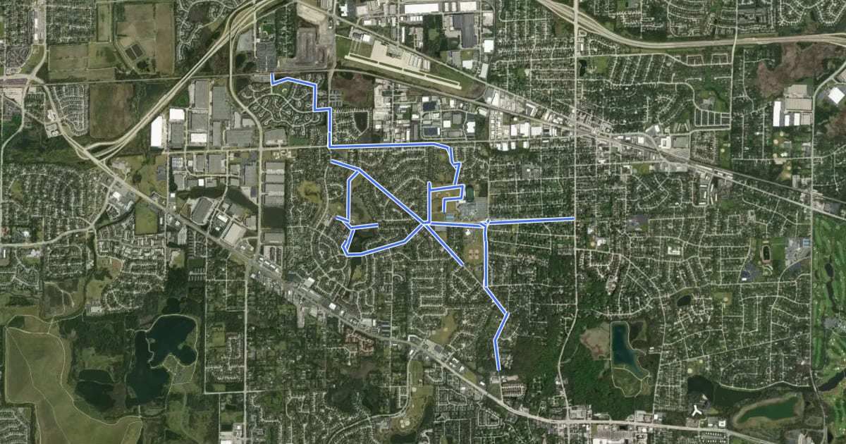 Маршрут Roselle Bikeways на спутниковом снимке