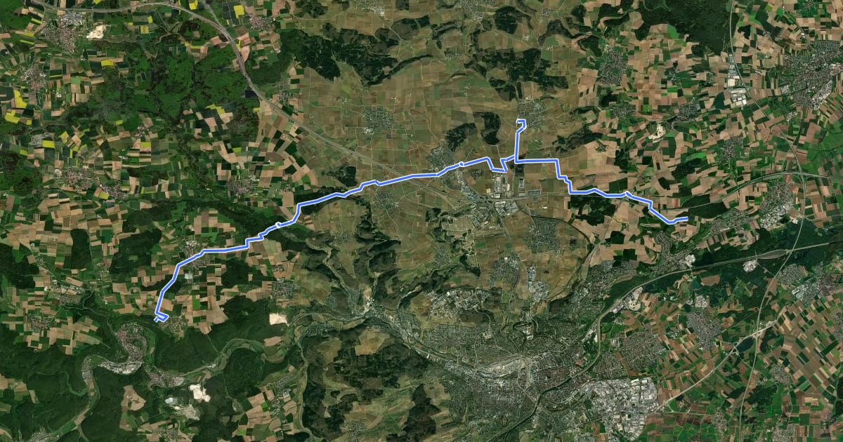 Маршрут rote Gabel Blaubeuren - Oberelchingen на спутниковом снимке