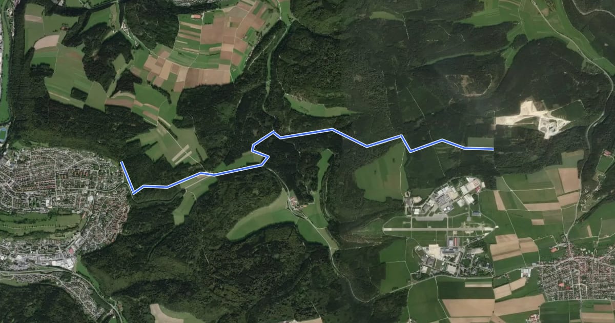 Маршрут rote Gabel Tuttlingen - Neuhausen на спутниковом снимке