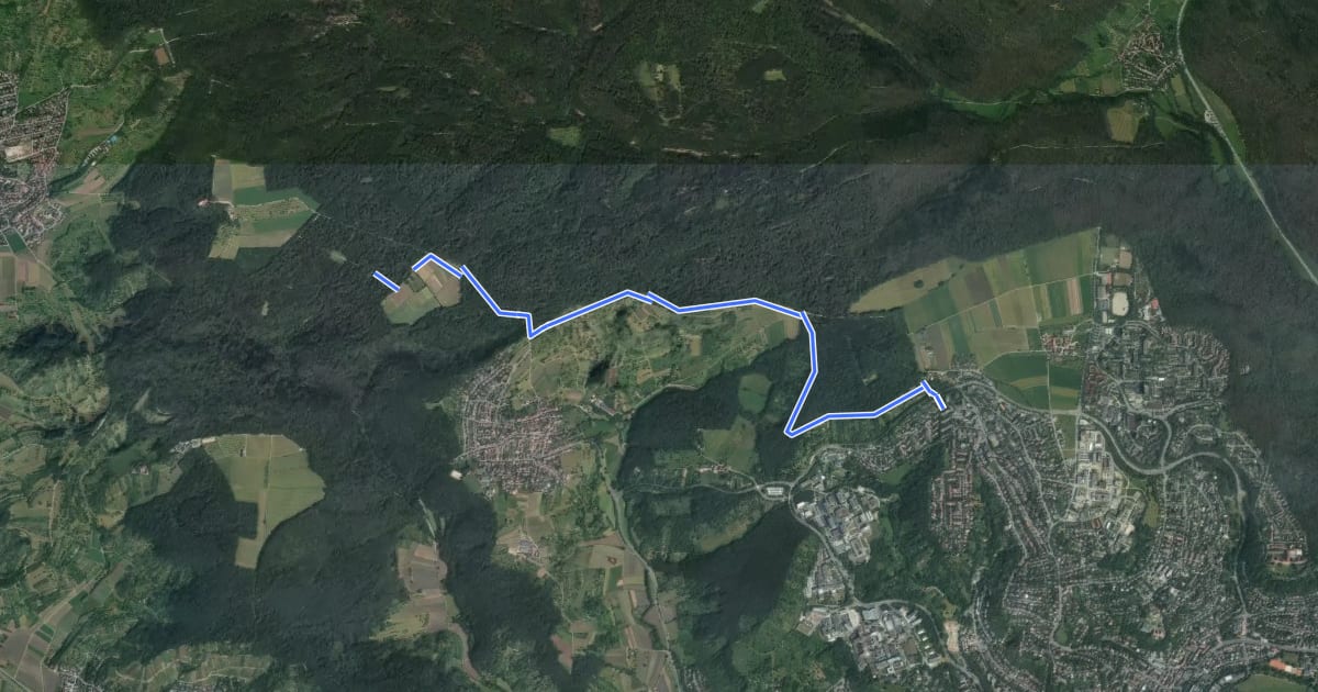 Маршрут roter Punkt Hornkopf - Tübingen на спутниковом снимке