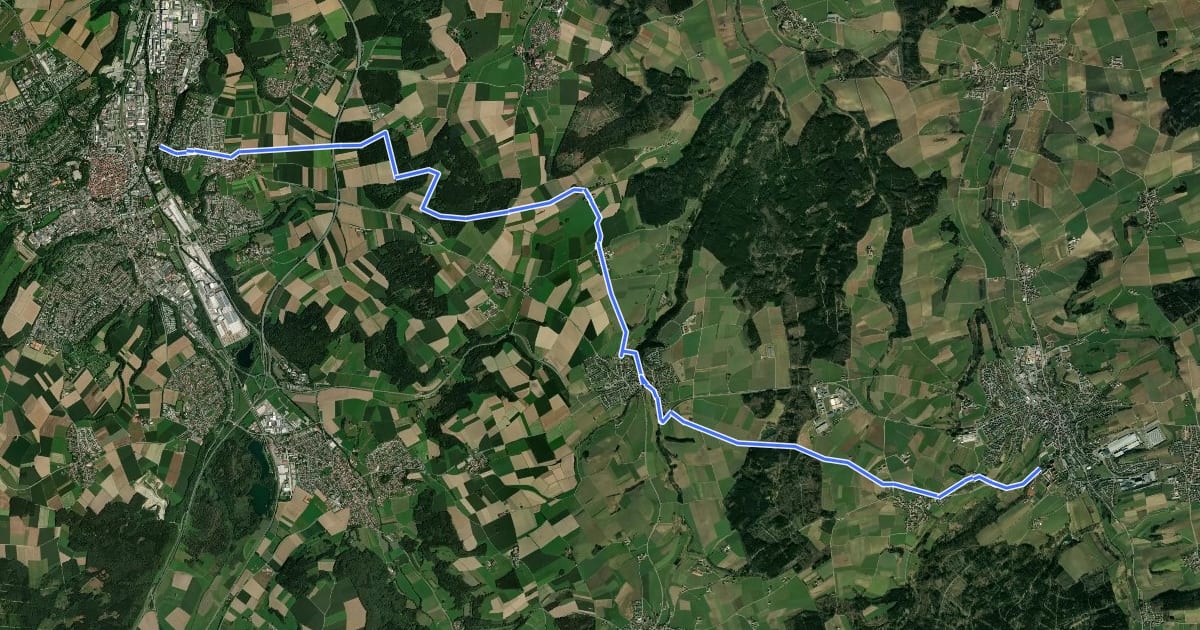 Маршрут rotes Plus Biberach - Ochsenhausen на спутниковом снимке