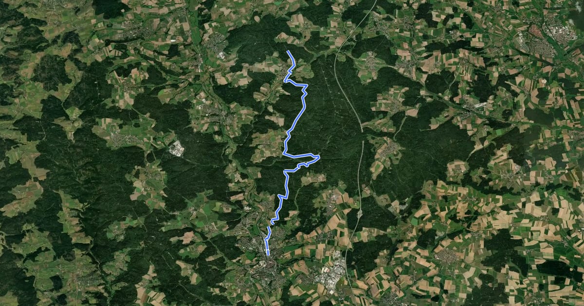 Маршрут rotes Plus Crailsheim - Ellwangen на спутниковом снимке