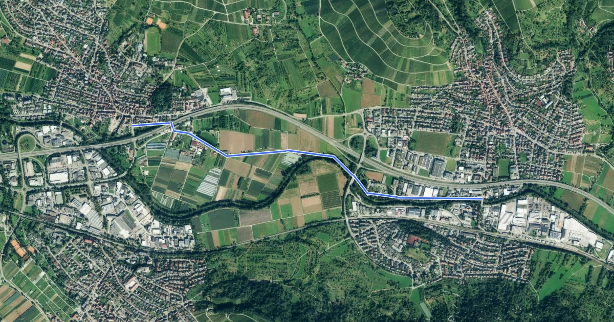 Маршрут rotes Plus Großheppach - Grunbach на спутниковом снимке