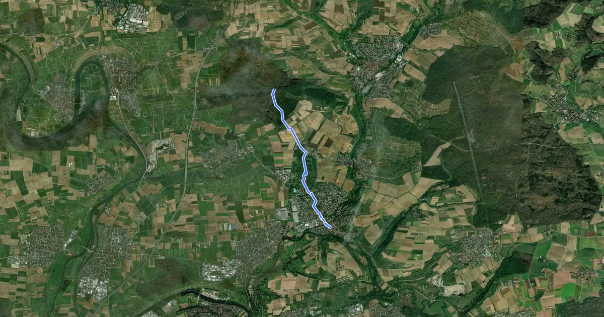 Маршрут rotes Plus Steinheim/Murr - Mundelsheim на спутниковом снимке