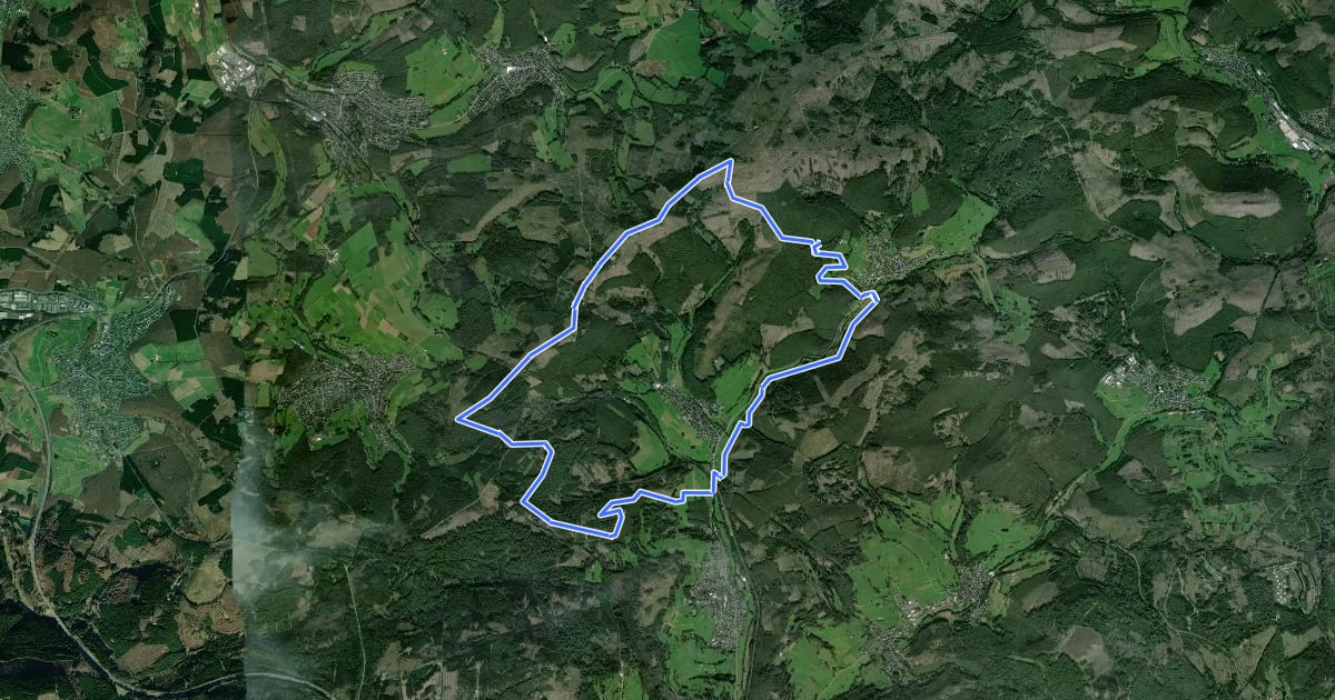 Маршрут Rothaarsteig-Spur Dill-Bergtour на спутниковом снимке