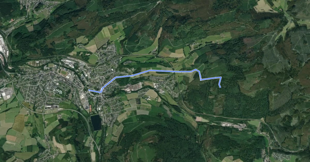 Маршрут Rothaarsteig Zugang Olsberg на спутниковом снимке