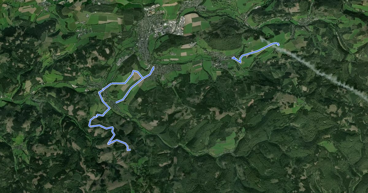 Маршрут Rothaarsteig Zugang Schmallenberg на спутниковом снимке