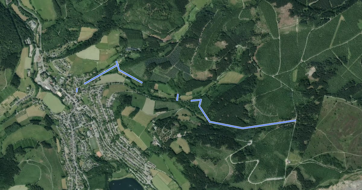 Маршрут Rothaarsteig-Zuweg Niedersfeld на спутниковом снимке