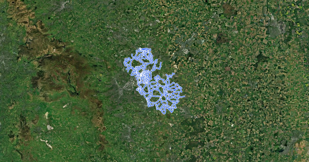 Маршрут Rotherham Local Cycle Network на спутниковом снимке