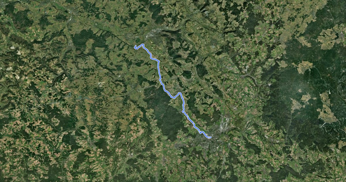 Маршрут Rotmain-Radweg (Hauptroute) на спутниковом снимке