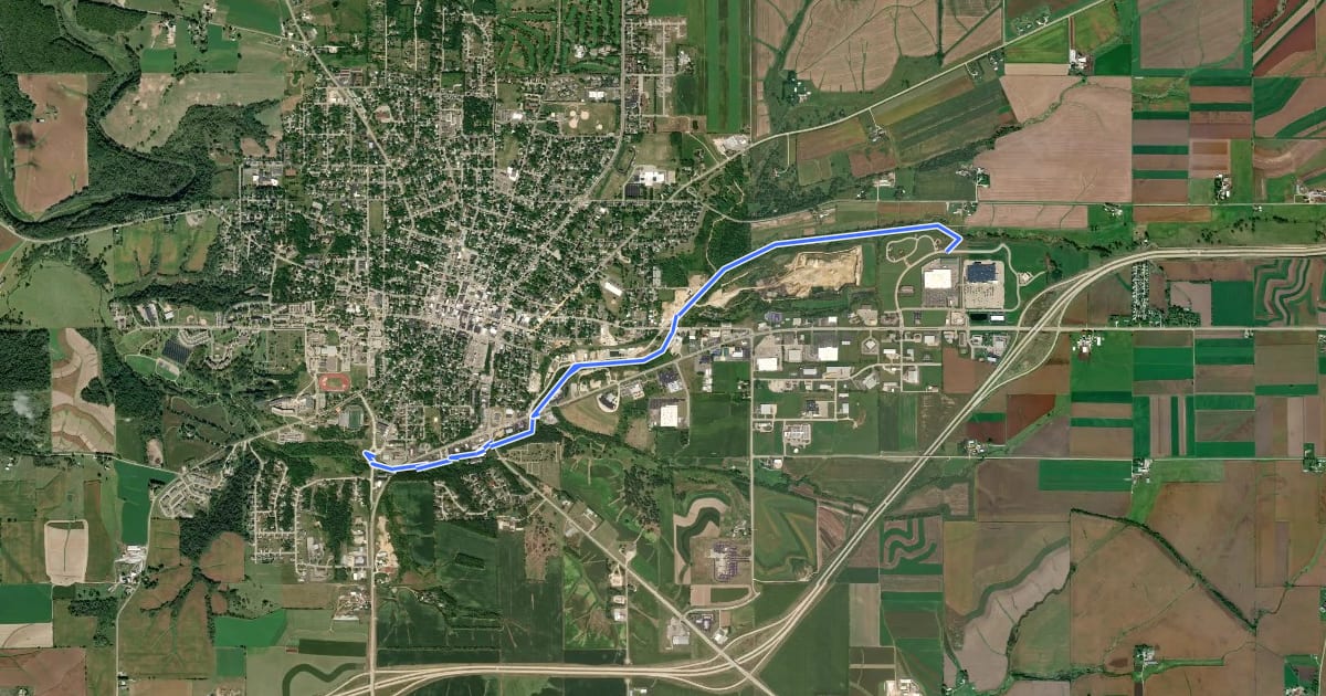 Маршрут Rountree Branch Trail на спутниковом снимке