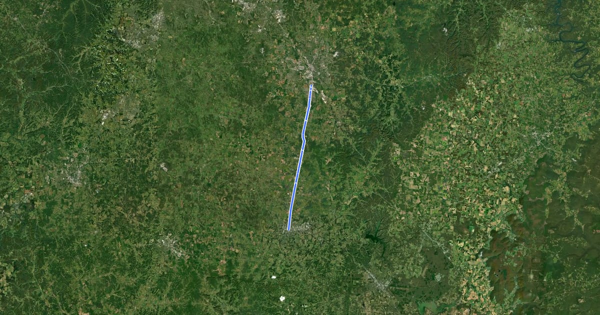 Маршрут Route 231 - Shelbyville to Murfreesboro на спутниковом снимке