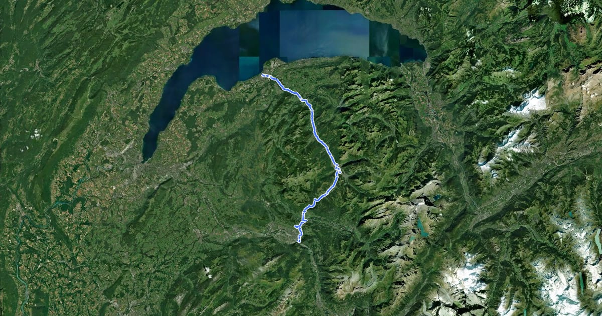 Маршрут Route des Grandes Alpes à vélo, étape 1, Thonon-les-Bains / Cluses на спутниковом снимке