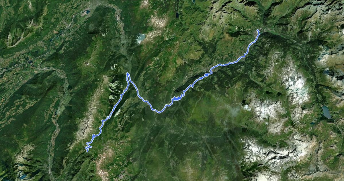 Маршрут Route des Grandes Alpes à vélo, variante Bourg-Saint-Maurice / Saint-François-Longchamp на спутниковом снимке