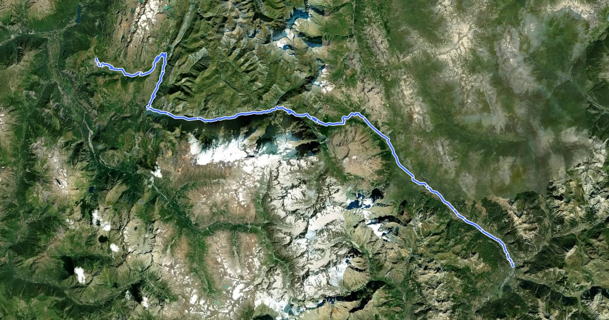 Маршрут Route des Grandes Alpes à vélo, variante L'Alpe d'Huez / Briançon на спутниковом снимке