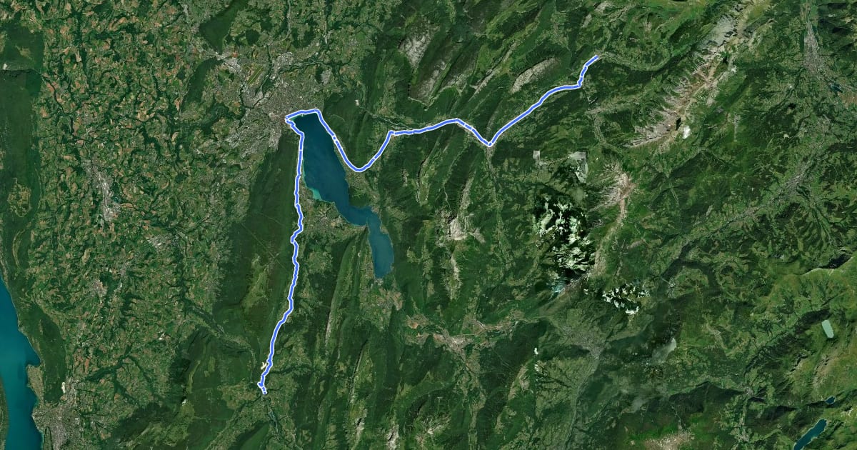 Маршрут Route des Grandes Alpes à vélo, variante Le Grand-Bornand / Lescheraines на спутниковом снимке