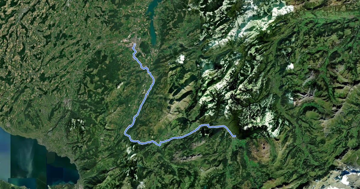 Маршрут Route des lacs на спутниковом снимке