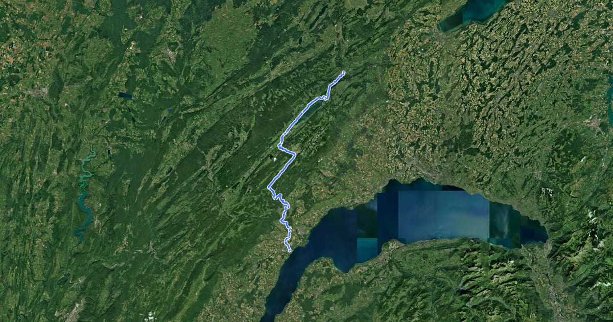 Маршрут Route du Jura на спутниковом снимке