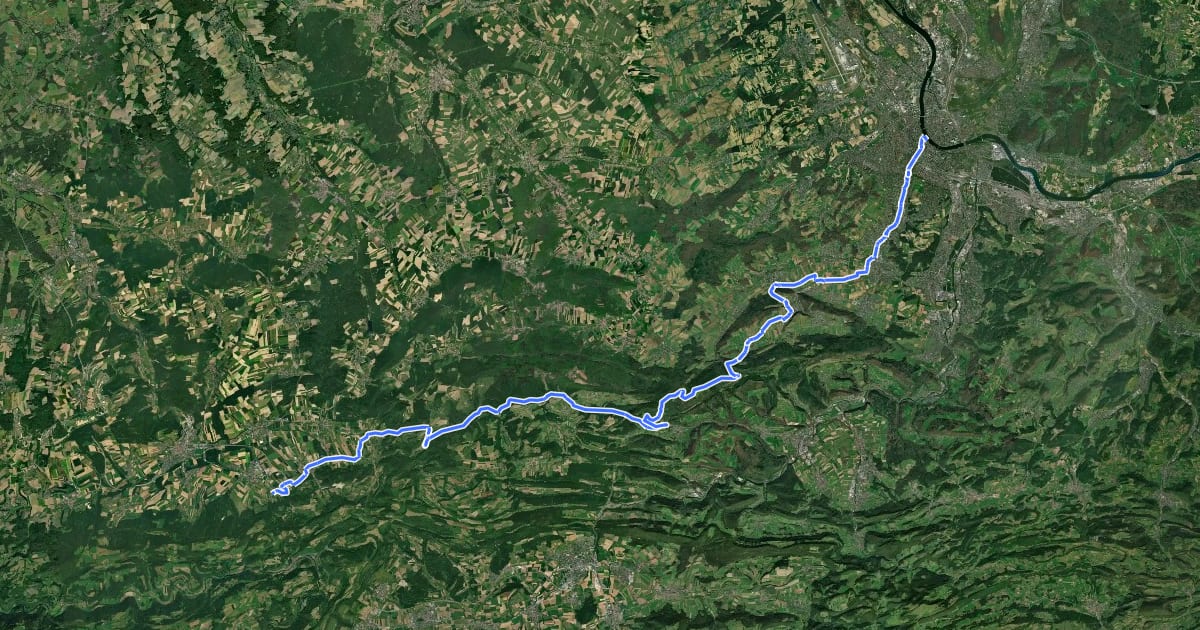 Маршрут Route du Jura на спутниковом снимке