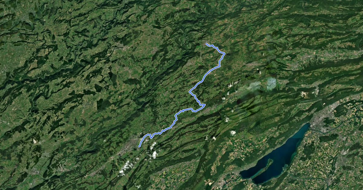 Маршрут Route du Jura на спутниковом снимке
