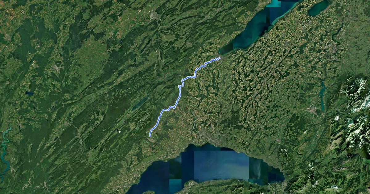 Маршрут Route du pied du Jura на спутниковом снимке