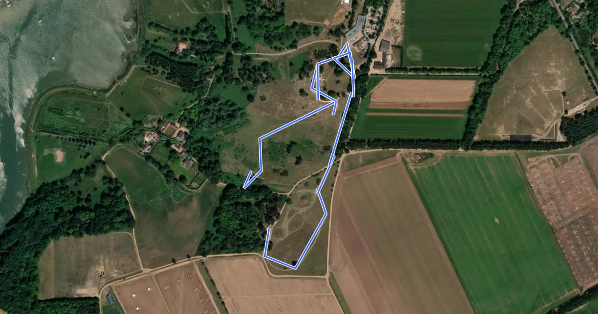 Маршрут Route to the Royal Burial Ground and Viewing Tower (Purple Route), Sutton Hoo на спутниковом снимке